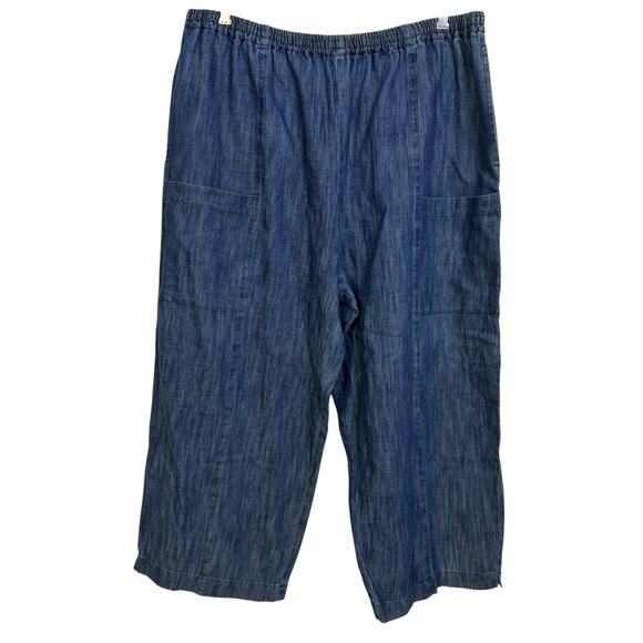 Eskandar Blue Pants Womens Size 3 Blue Pull On Wide Leg Elastic Crop Comfort - Picture 1 of 10
